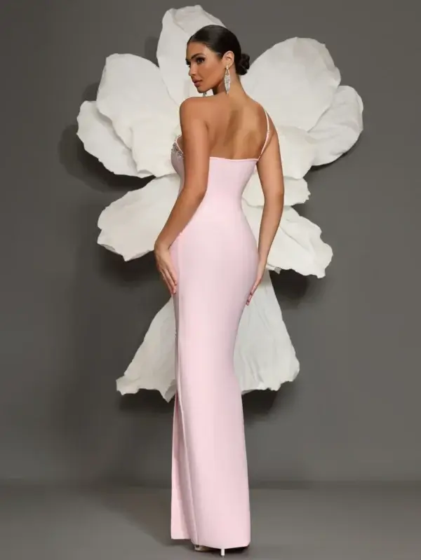 Luxury Pink Bandage Dress Sexy Hip-Hugging Formal Prom Slit - Image 2