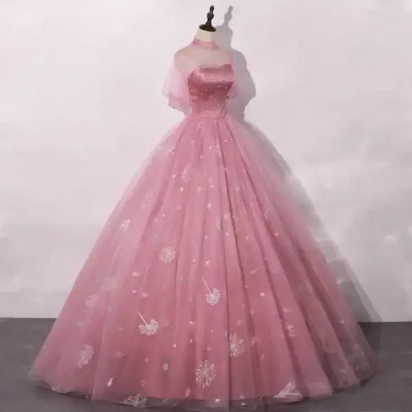 New Pink Long Princess Bridesmaid Ball Gown Women’s Prom Dress - Image 2