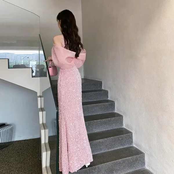 Pink Fishtail Evening Dress Luxury Style For Graduation Ceremony - Image 5