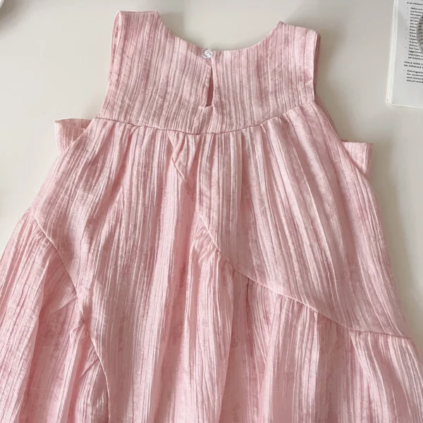 Sleeveless Pink Patchwork Bowknot Dress For 1-8Y Girls Summer Toddler - Image 4