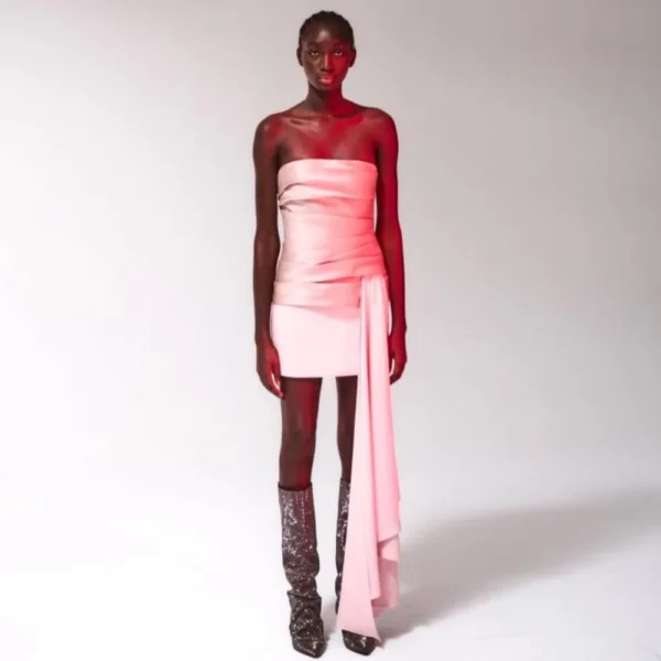 Pink homecoming dress, strapless bicolor above knee cocktail gown