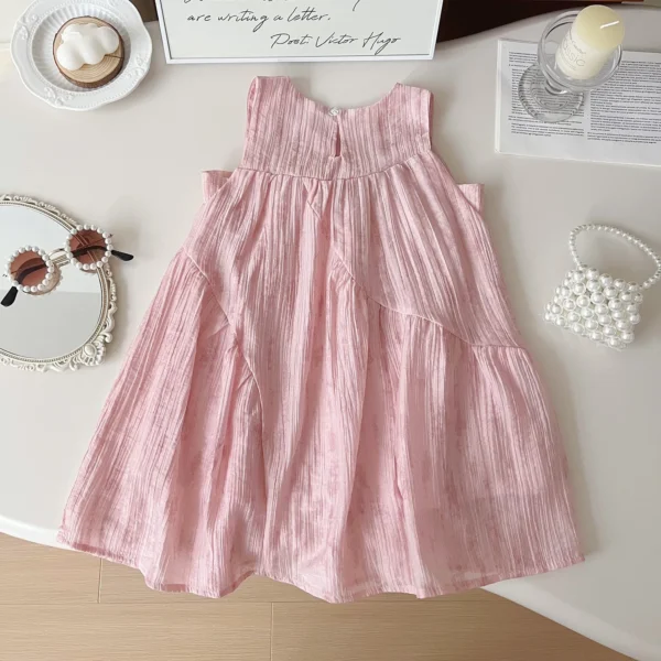 Sleeveless Pink Patchwork Bowknot Dress For 1-8Y Girls Summer Toddler