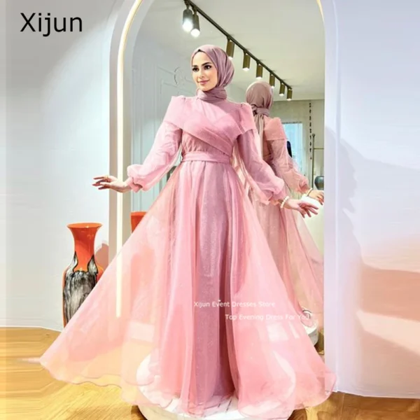 Pink Homecoming Dress Tulle Moroccan Kaftan Evening Dubai Party Gown