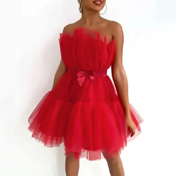 Summer Pink Off-Shoulder Sweetheart Pleated Mesh Mini Formal Dress - Image 2