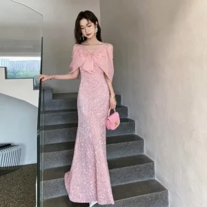 Pink Fishtail Evening Dress Luxury Style For Graduation Ceremony