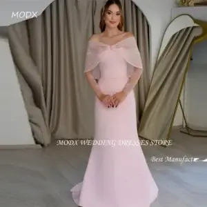 Elegant Pink Off Shoulder Mermaid Evening Dress Arabic Long Sleeves 2025