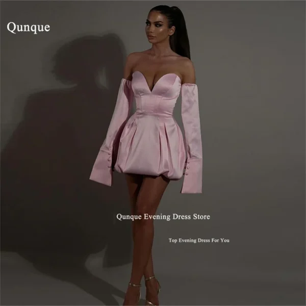 Qunque Customized Short Pink Satin Pleats Cocktail Party Dress Women