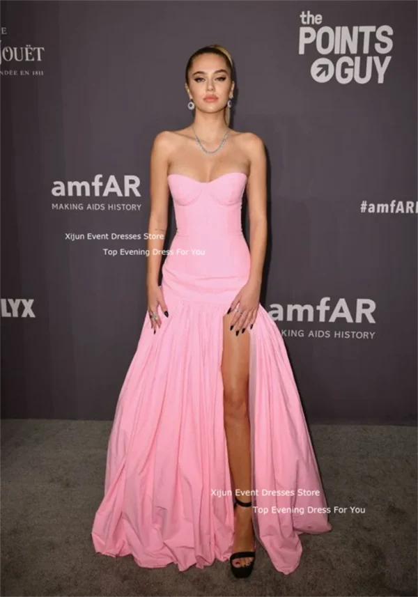 Pink Homecoming Dress Sweetheart Sleeveless Slit Elegant Formal Gown - Image 3