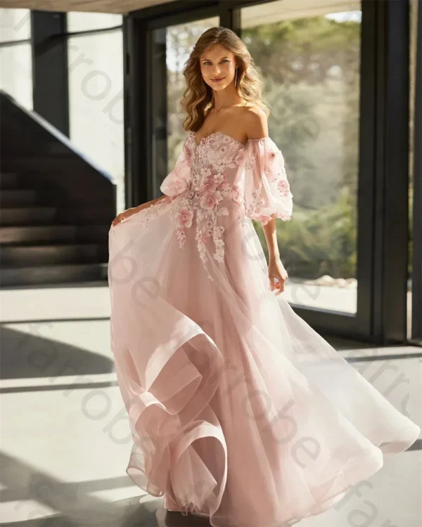 Customized pink homecoming dress with 3D flowers, sequins, and beading - Image 2