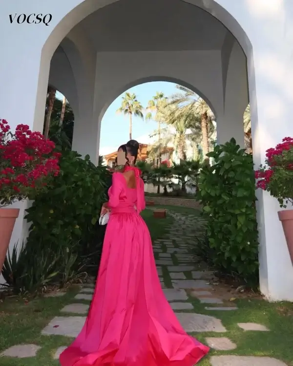Hot Pink Mermaid Satin Halter Evening Prom Dress Customized Women - Image 4