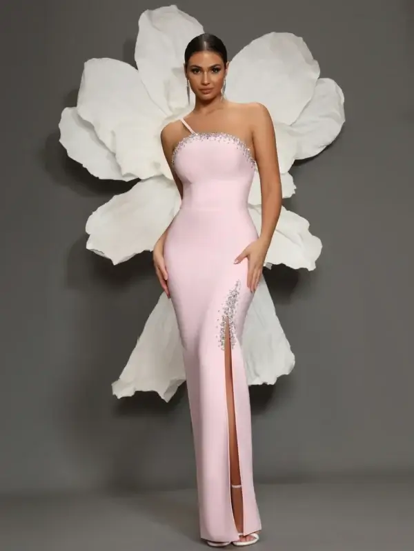 Luxury Pink Bandage Dress Sexy Hip-Hugging Formal Prom Slit - Image 3