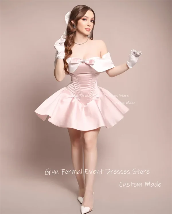 Cute Baby Pink Mini Off Shoulder Prom Dress Bowknot Cocktail Gown