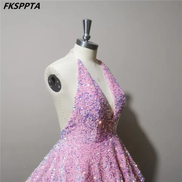 Pink Homecoming Dress: Backless Sequin Tiered Skirt Party Gown - Image 5