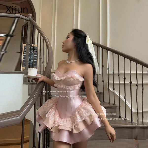Pink Homecoming Dress Blush Mini Tiered Sleeveless Prom Gown 2024