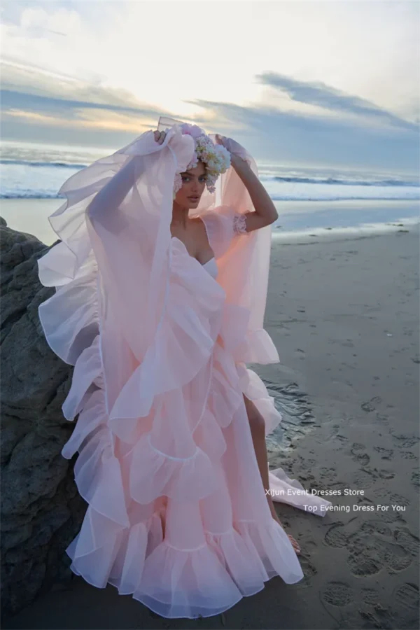 Pink homecoming dress with short puff sleeves, ruffles, and slit - Image 6