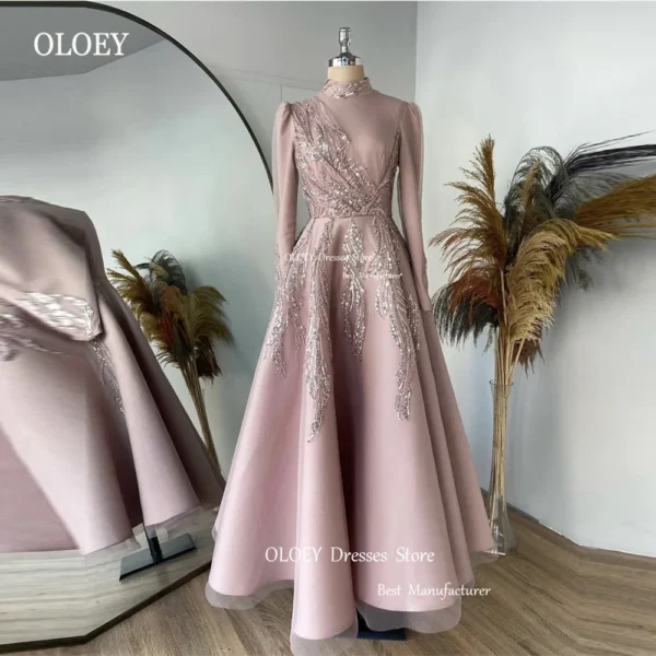 Pink Homecoming Dress Customized Dubai Modest High Neck Gown