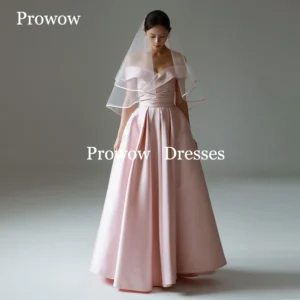 Prowow Simple Pink Off Shoulder Pleated A-Line Corset Prom Wedding Dress