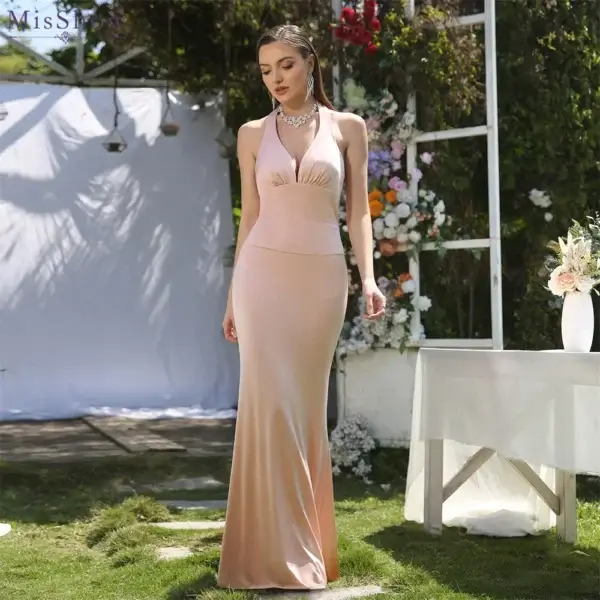 Sexy Pink Backless Bandage Bow Mermaid Evening Party Dress