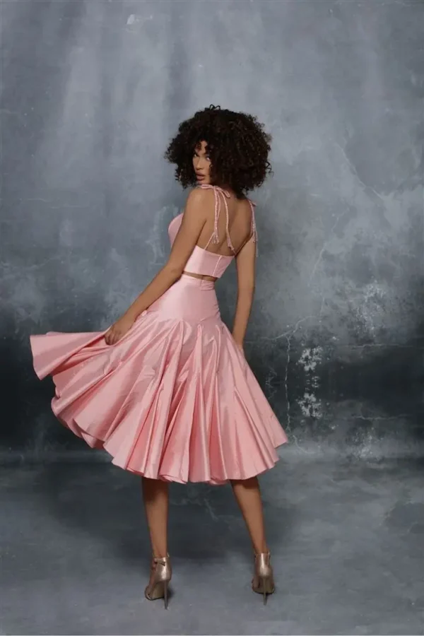 Pink Homecoming Dress Taffeta Two-Piece Knee-Length Spaghetti Strap A-Line - Image 2