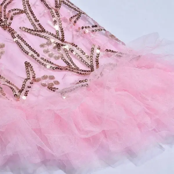 Elegant Pink Maxi Evening Dress V Neck Split Ruffles Party Gown - Image 5