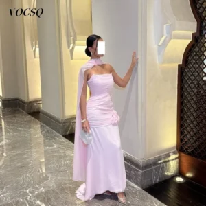 Cute Flower Decorated Mermaid Prom Dress Pink Evening Gown