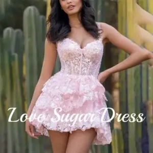 Pink A-Line Spaghetti Strap Mini Sequin Cocktail Dress Women’s Party