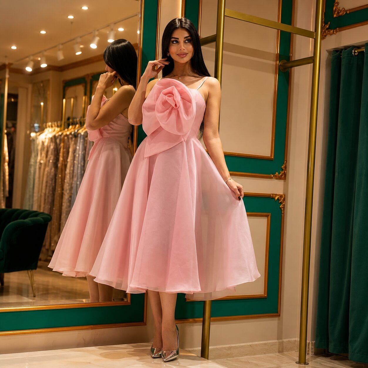 Pink Mermaid Prom Dress with 3D Floral Details and Side Slit