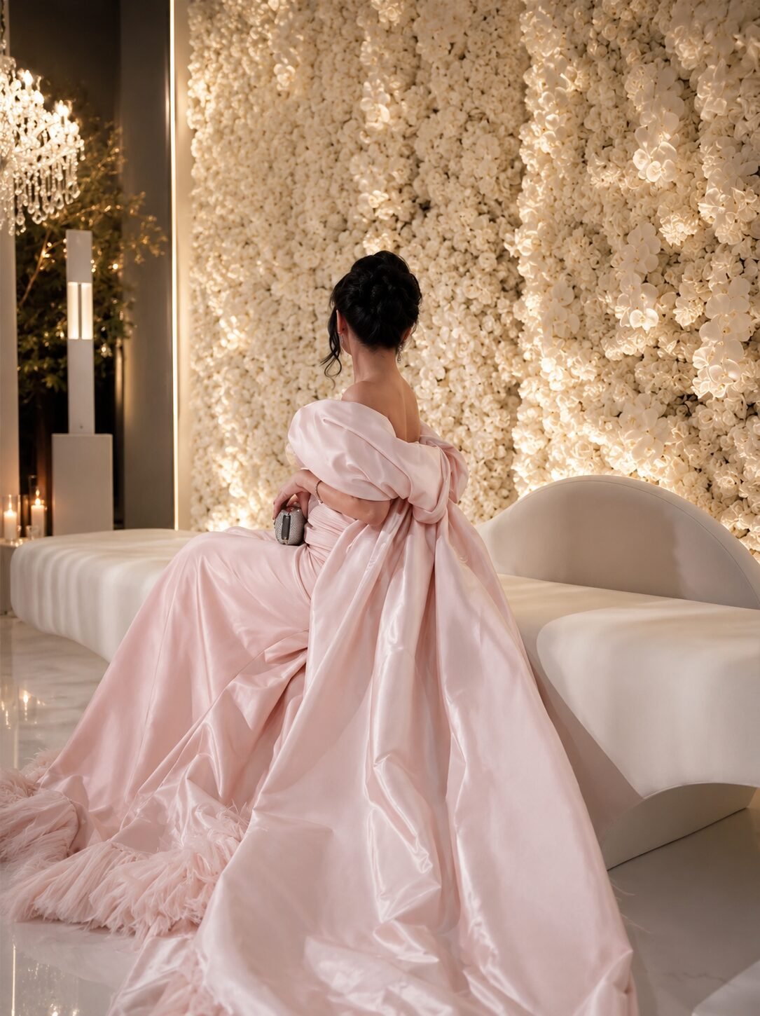 Baby Pink Off Shoulder Mermaid Evening Dress with Soft Draped Formal Silhouette
