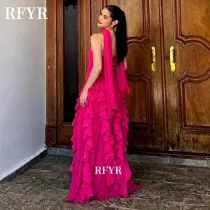 RFYR Fuchsia Prom Dress with Ruffles Party Dress Pleated Princess Gowns with Scarf Evening Dress vestidos de fiesta Customized