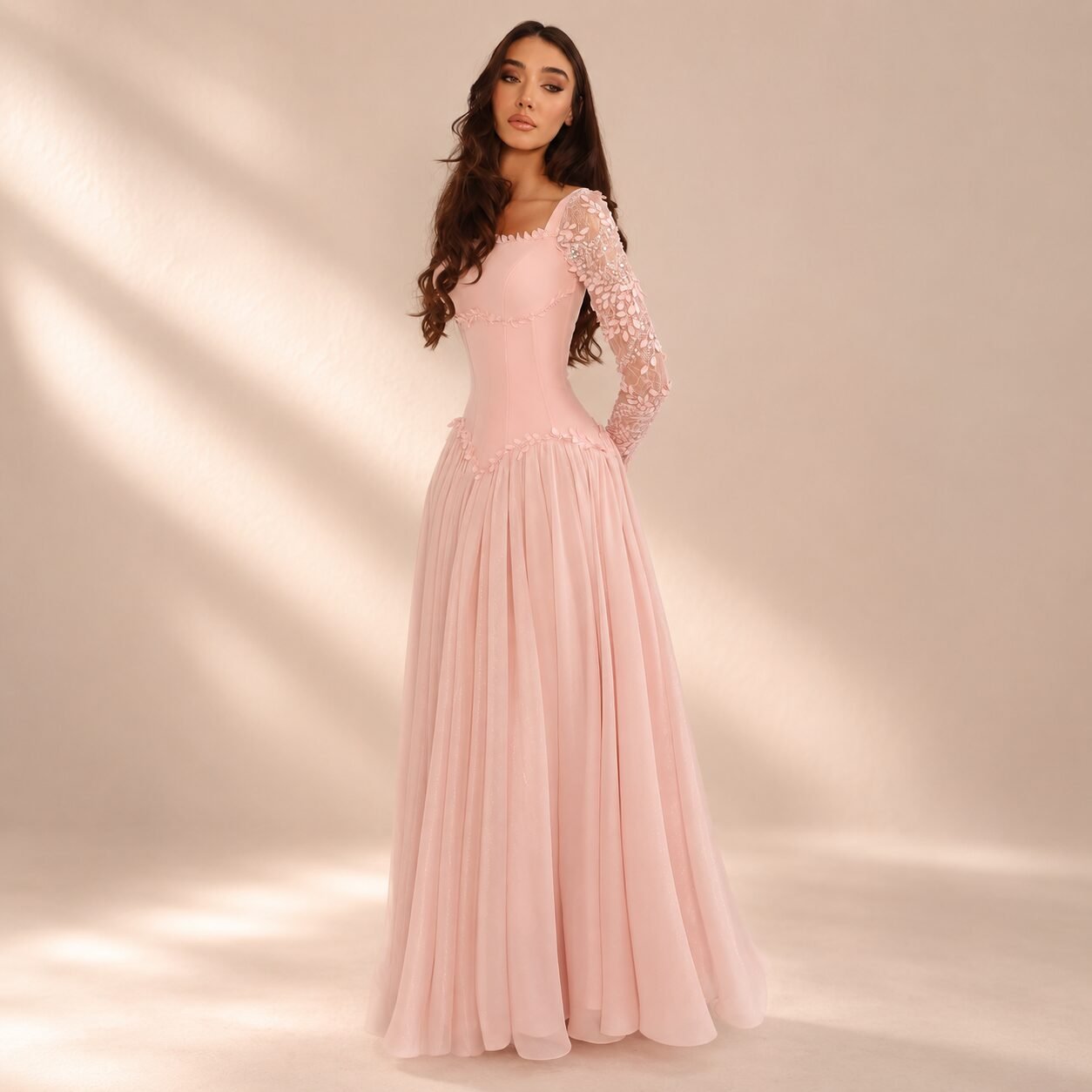 Pink Crystal Mermaid Prom Dress