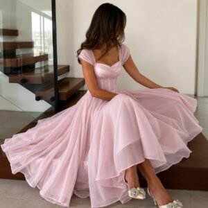 Pink Floral Sweetheart Tulle A-Line Prom Dress