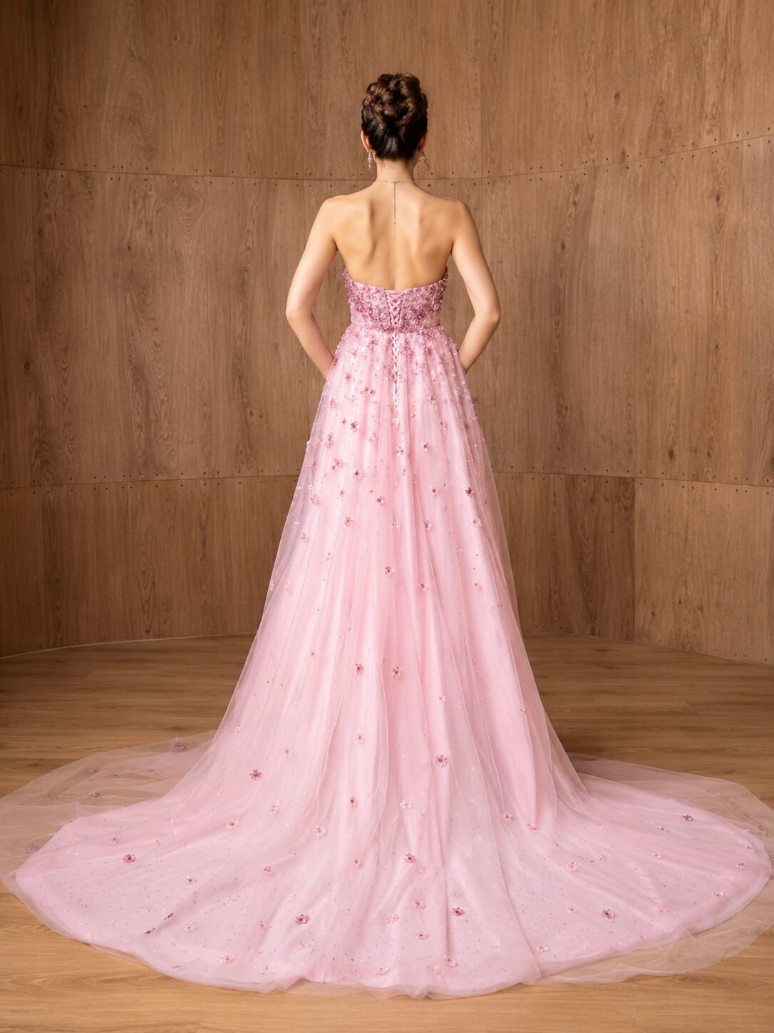 Pink Strapless Crystal Embellished A-Line Prom Dress