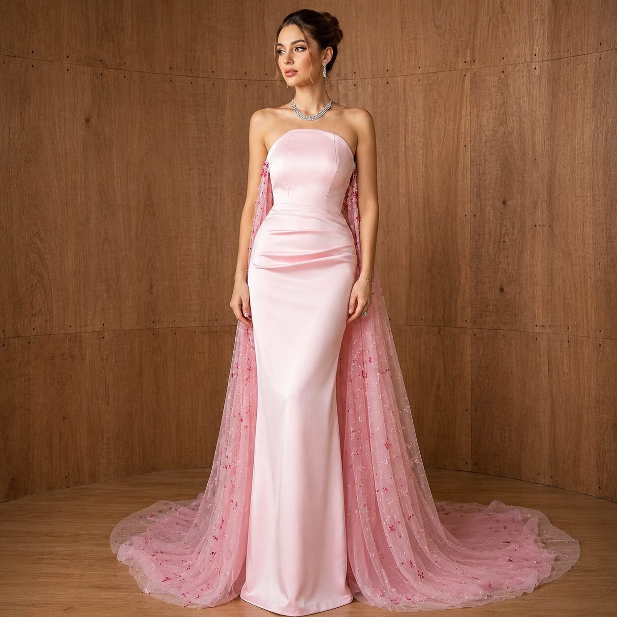 Pink Strapless Crystal Embellished A-Line Prom Dress