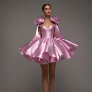 Pink Sweetheart Satin Homecoming Dress with Bow Skirt