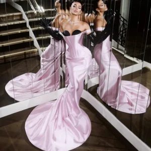 Pink Sweetheart Satin Mermaid Prom Dress